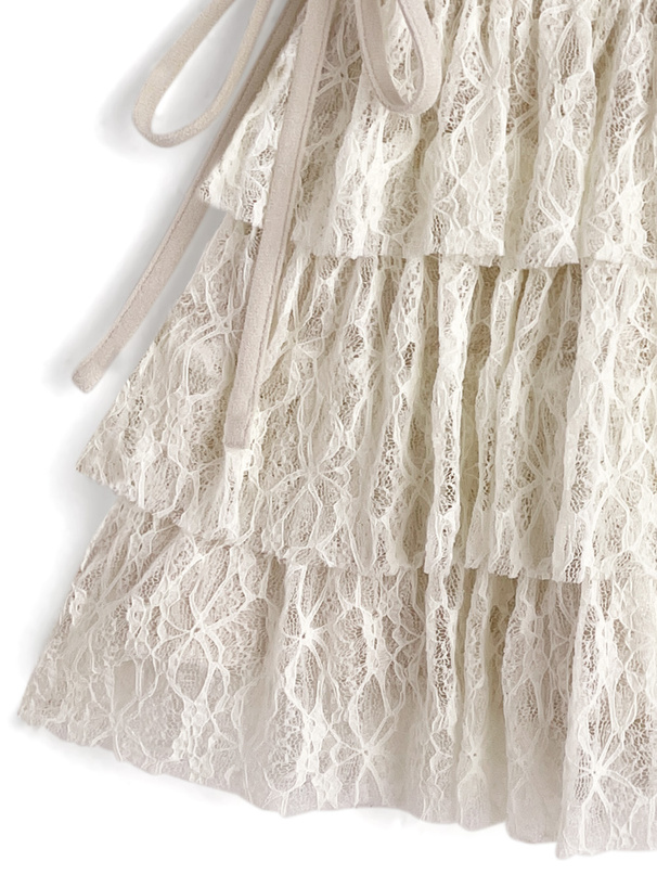 インパン裏地付きスエードレースティアードミニスカート