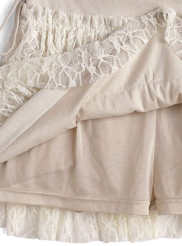 インパン裏地付きスエードレースティアードミニスカート