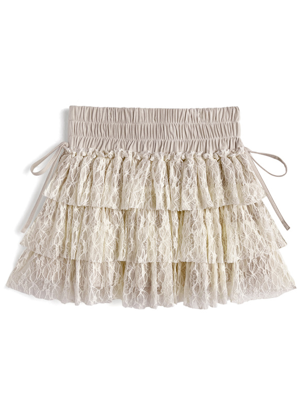 インパン裏地付きスエードレースティアードミニスカート