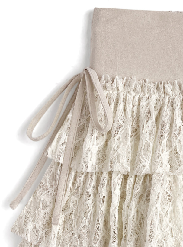 インパン裏地付きスエードレースティアードミニスカート