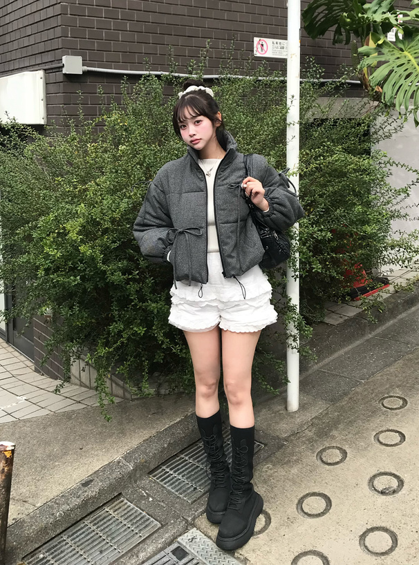 ラメツイードリボンダウンジャケット