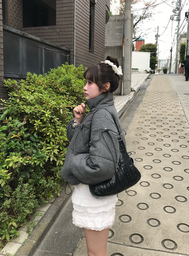 ラメツイードリボンダウンジャケット