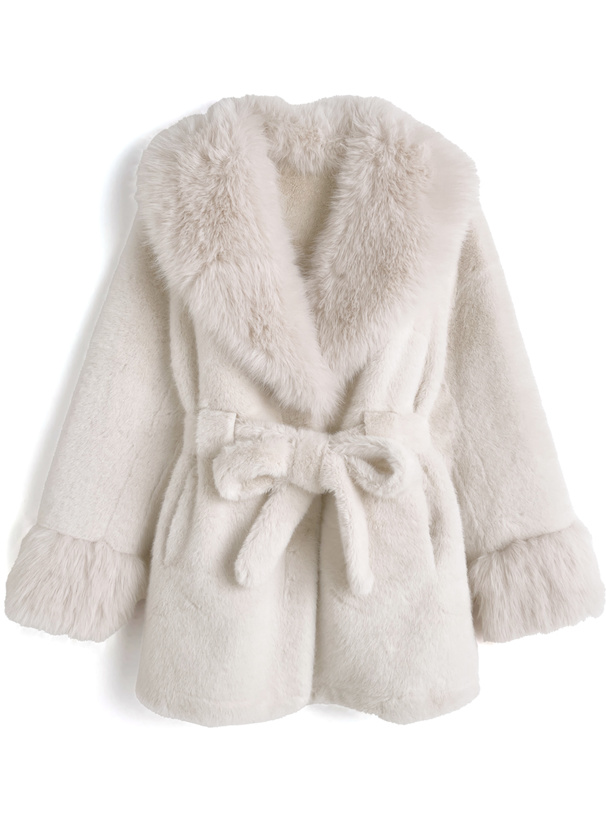 リボンベルト付きファーガウンコート