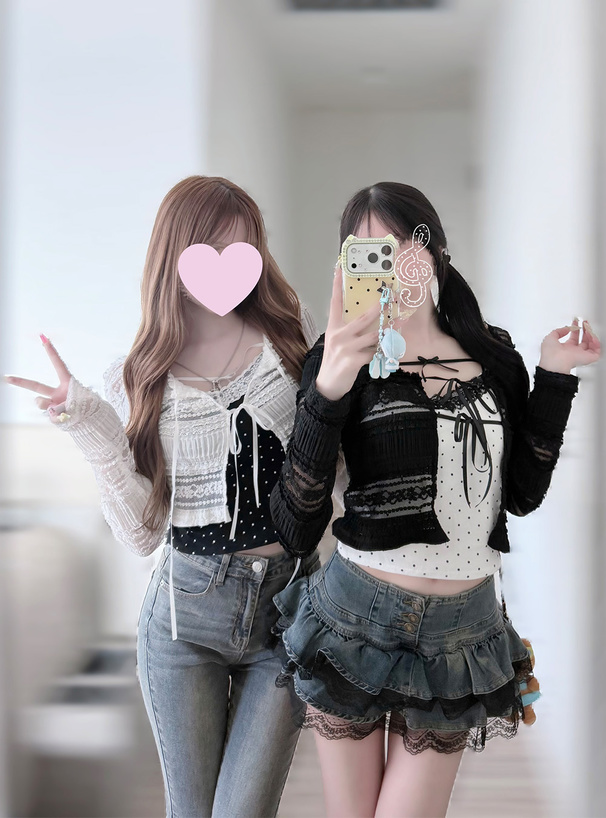 インパン付きレースフリルティアードデニムミニスカートパンツ