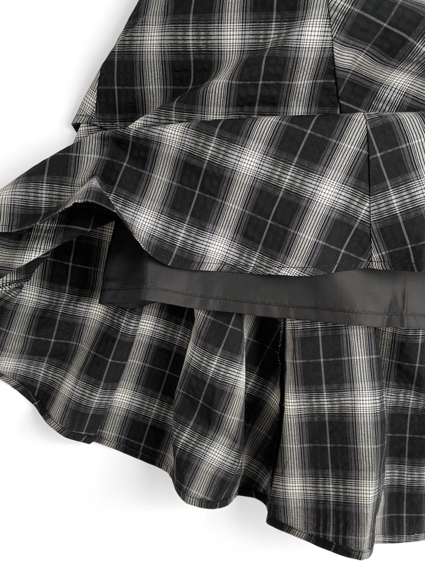 チェック柄ティアードアシンメトリーマーメイドスカート