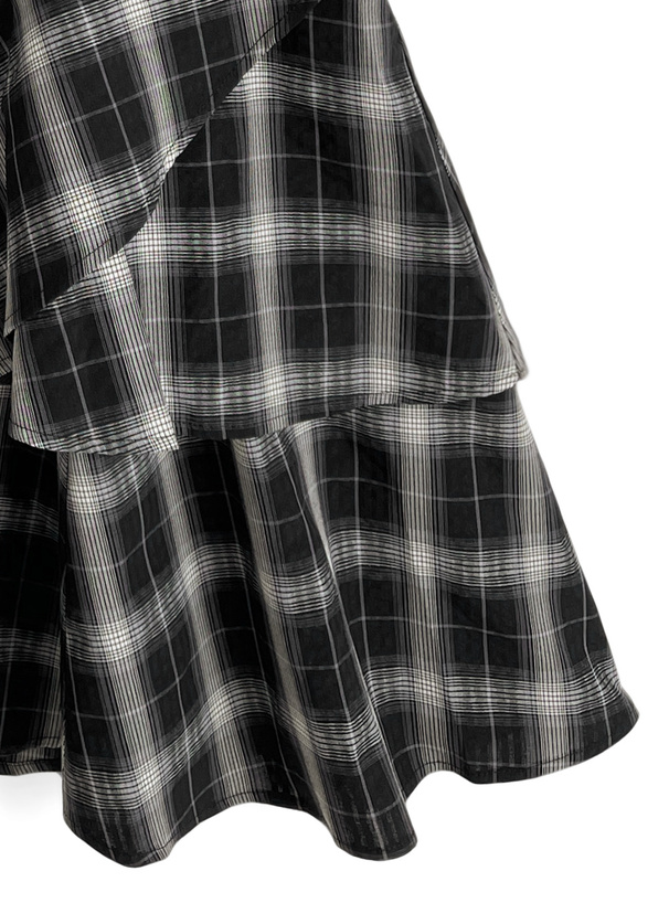 チェック柄ティアードアシンメトリーマーメイドスカート