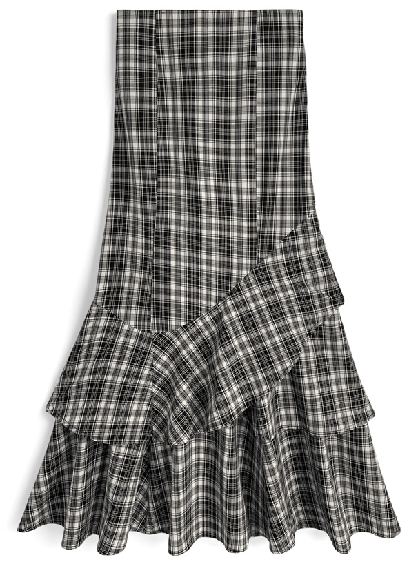 チェック柄ティアードフリルアシンメトリーマーメイドスカート