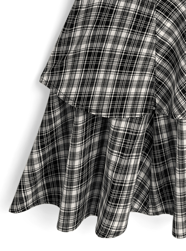 チェック柄ティアードフリルアシンメトリーマーメイドスカート