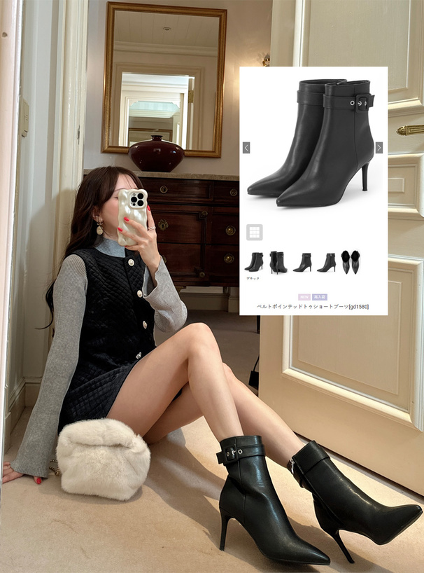 ベルトポインテッドトゥショートブーツ[gd1580] | レディース