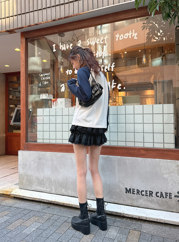 厚底バックレースアップショートブーツ