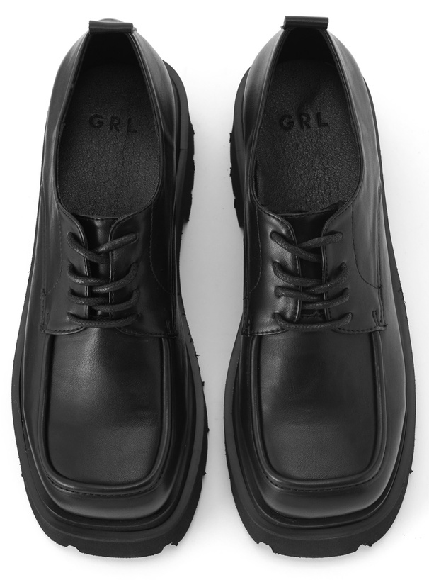 レースアップスクエアトゥ厚底ローファー