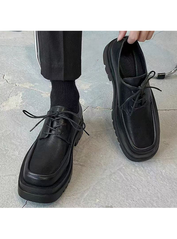 レースアップスクエアトゥ厚底ローファー