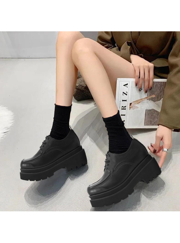 レースアップスクエアトゥ厚底ローファー