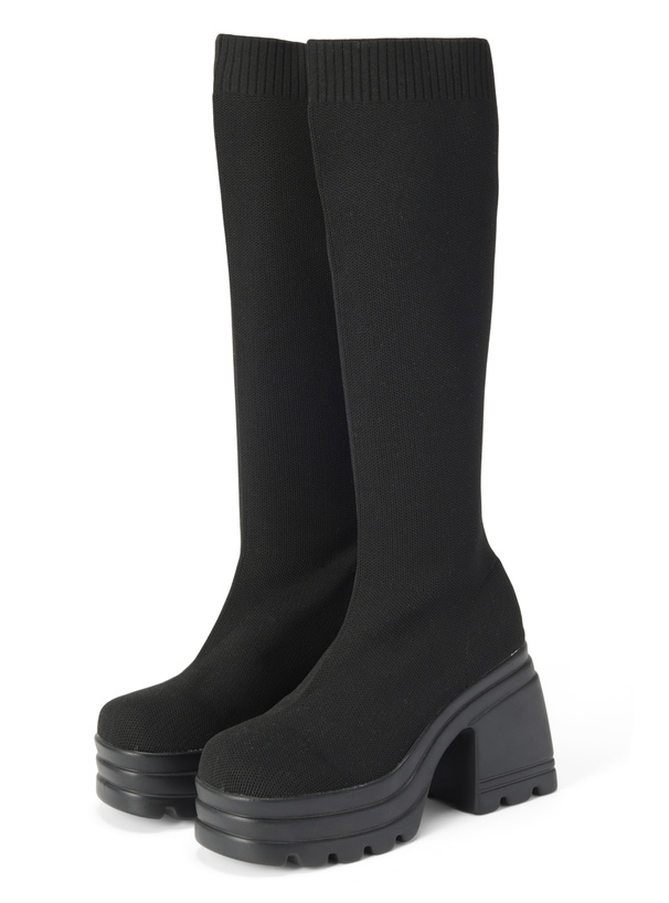 チャンキーヒールロングソックスブーツ
