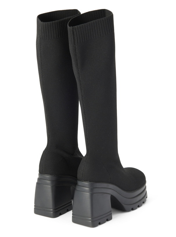 チャンキーヒールロングソックスブーツ