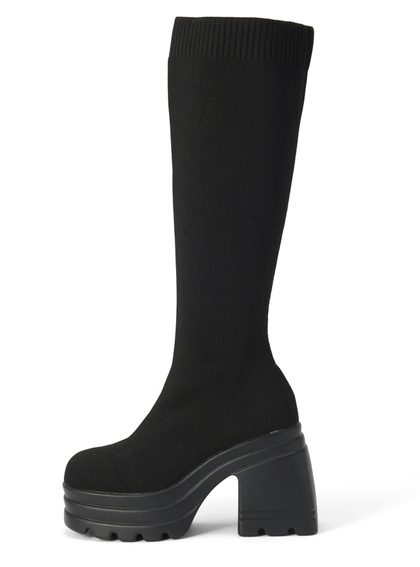 チャンキーヒールロングソックスブーツ