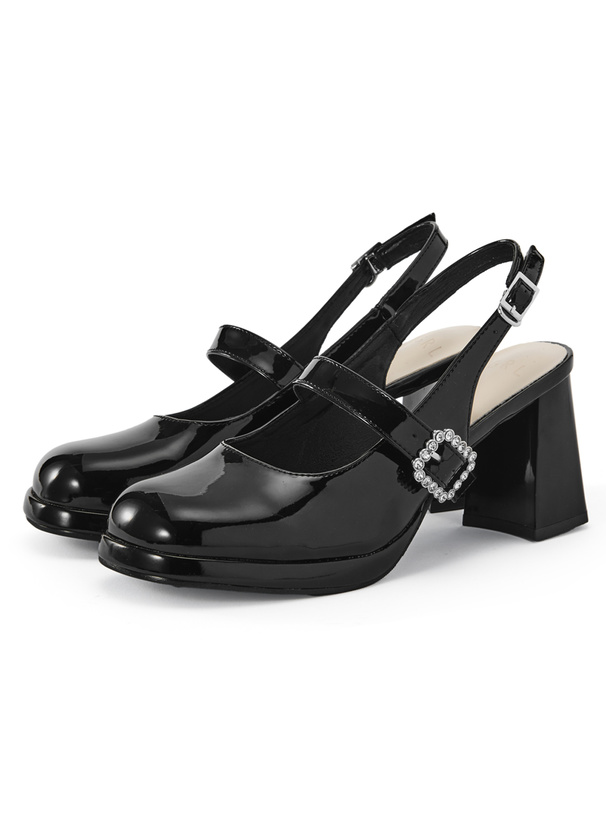 ビジューストラップエナメルパンプス