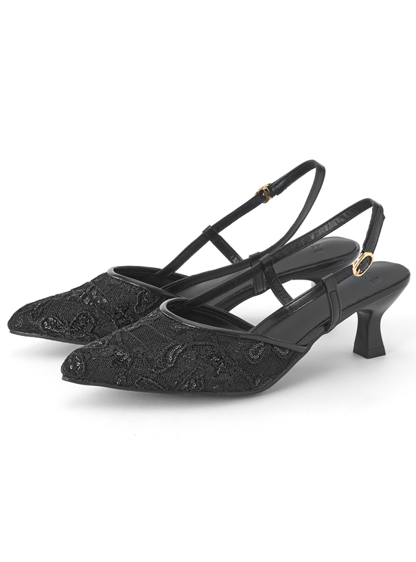 フラワーレースストラップパンプス