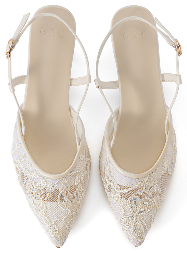 フラワーレースストラップパンプス