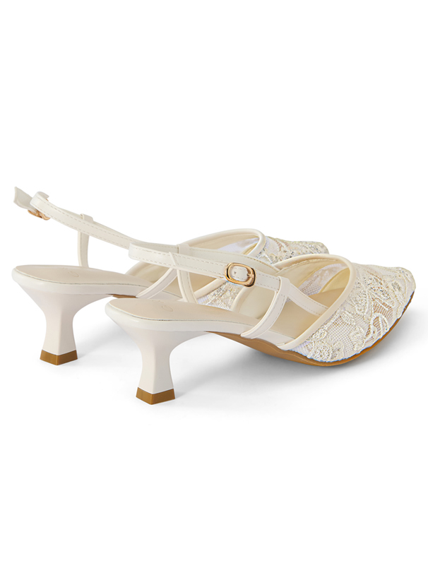 フラワーレースストラップパンプス