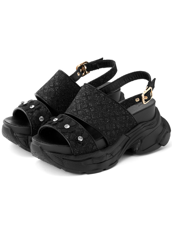 グリッターフラワーモチーフスポーツサンダル