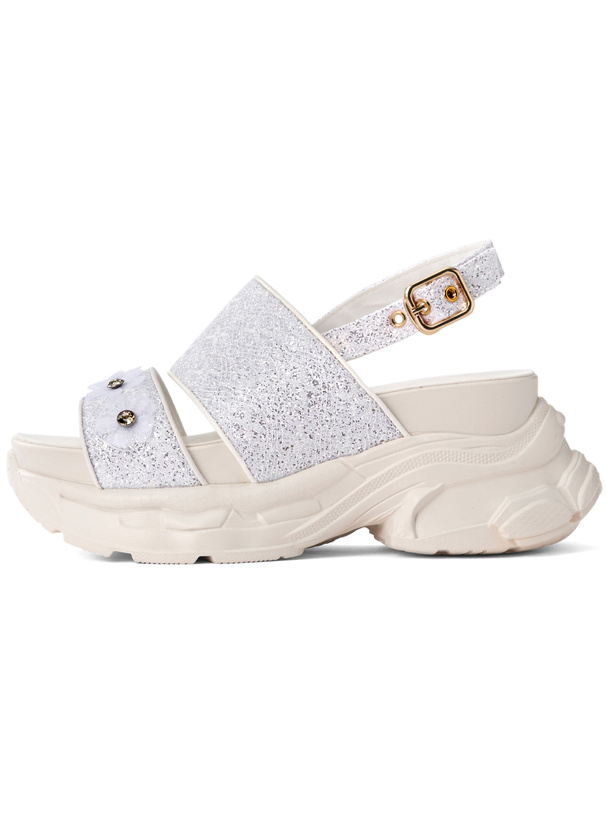 グリッターフラワーモチーフスポーツサンダル