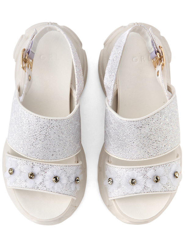 グリッターフラワーモチーフスポーツサンダル