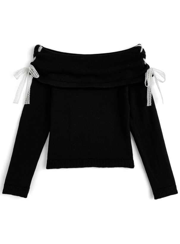 サイドレースリボンオフショルダーニットトップス[gf108a]