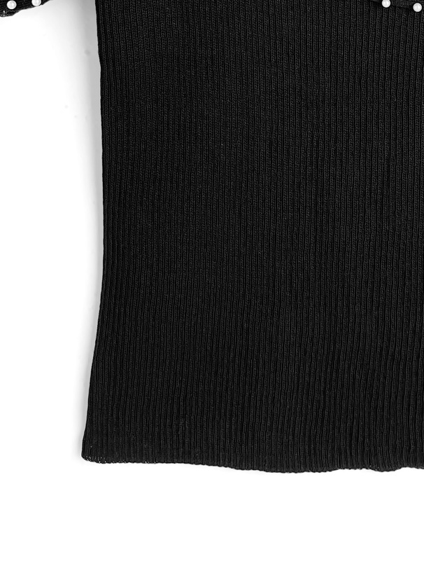 パールリボンオフショルダーニットトップス