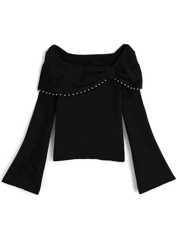 パールリボンオフショルダーニットトップス[gf109a]