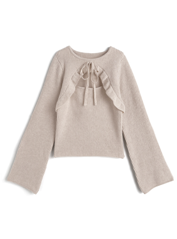 カットアウトリボンニットトップス