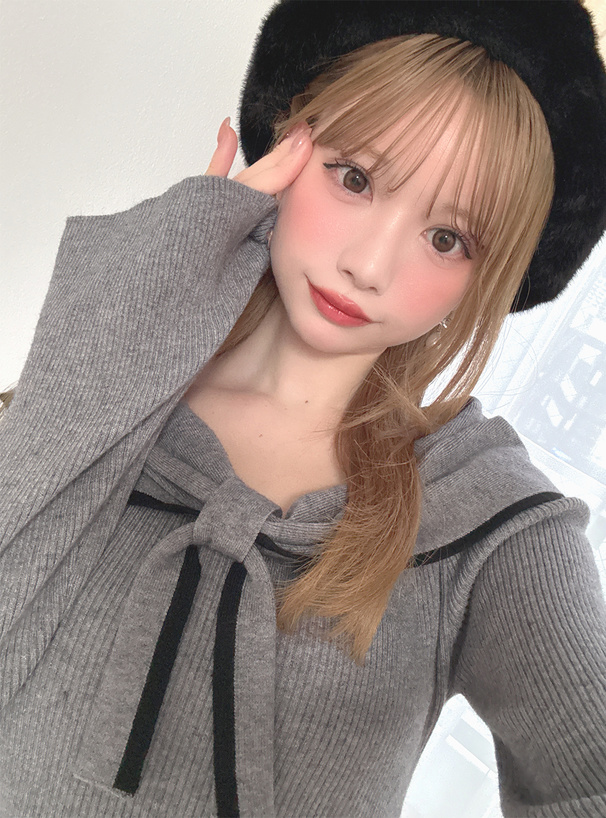 配色リボンニットトップス