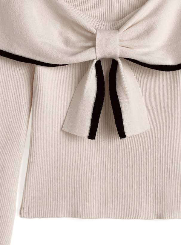 配色リボンニットトップス