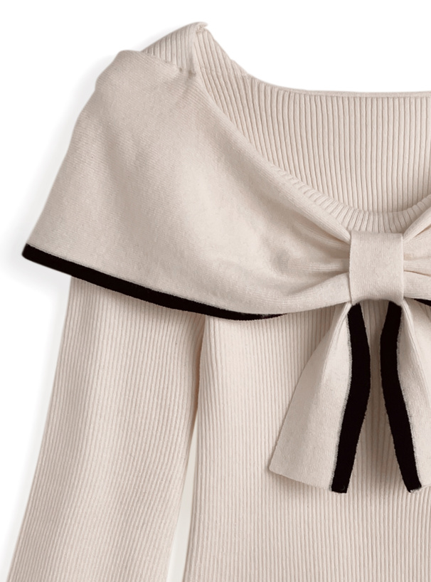 配色リボンニットトップス