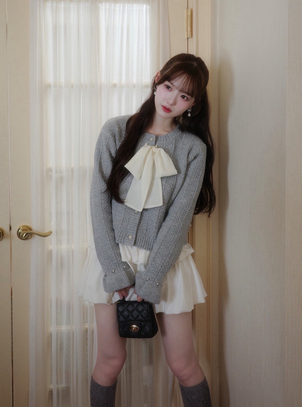 シアーリボンニットカーディガン