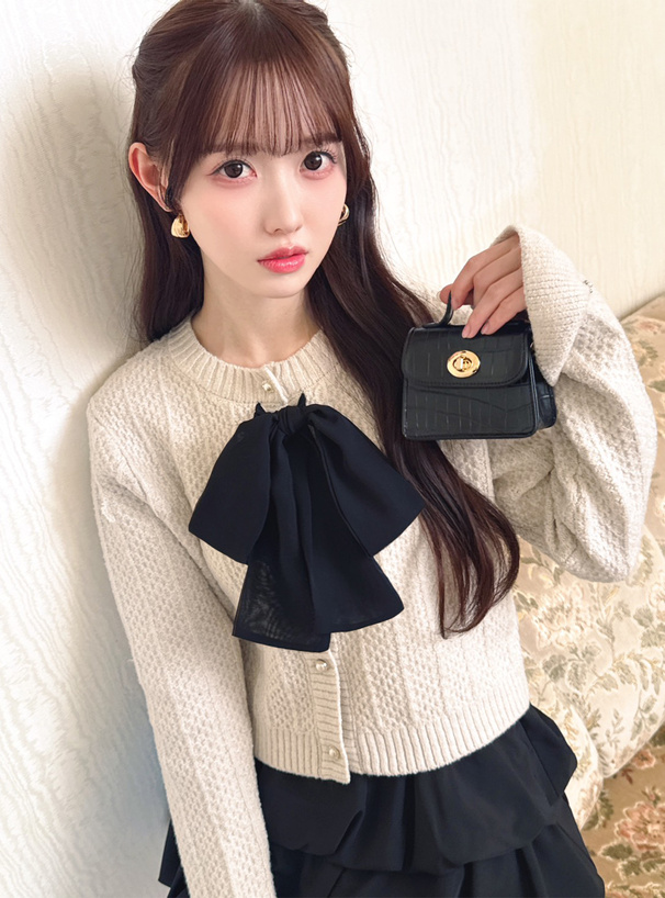 シアーリボンニットカーディガン