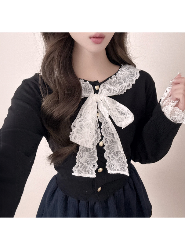 レースリボンニットカーディガン