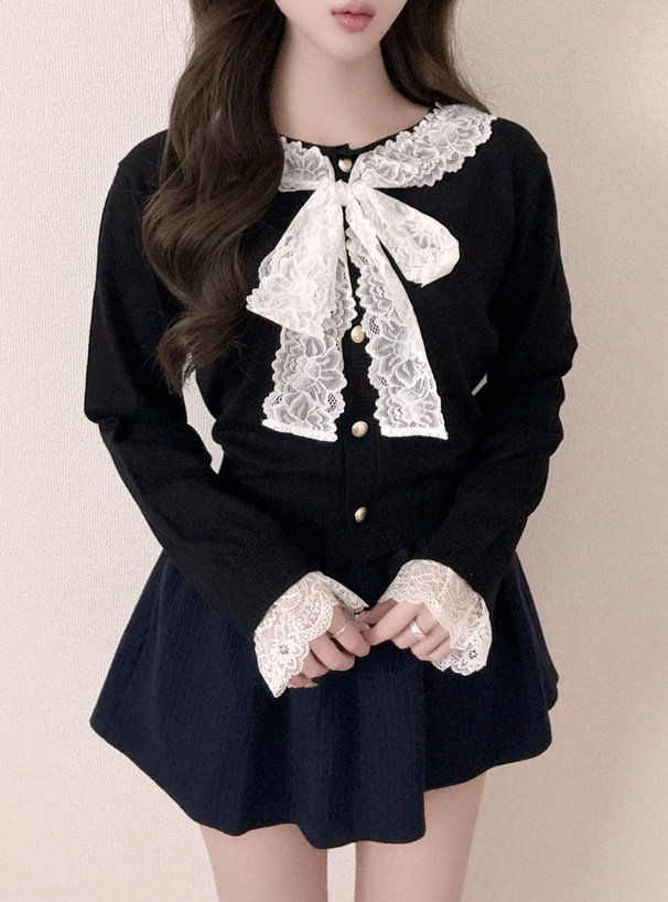 レースリボンニットカーディガン