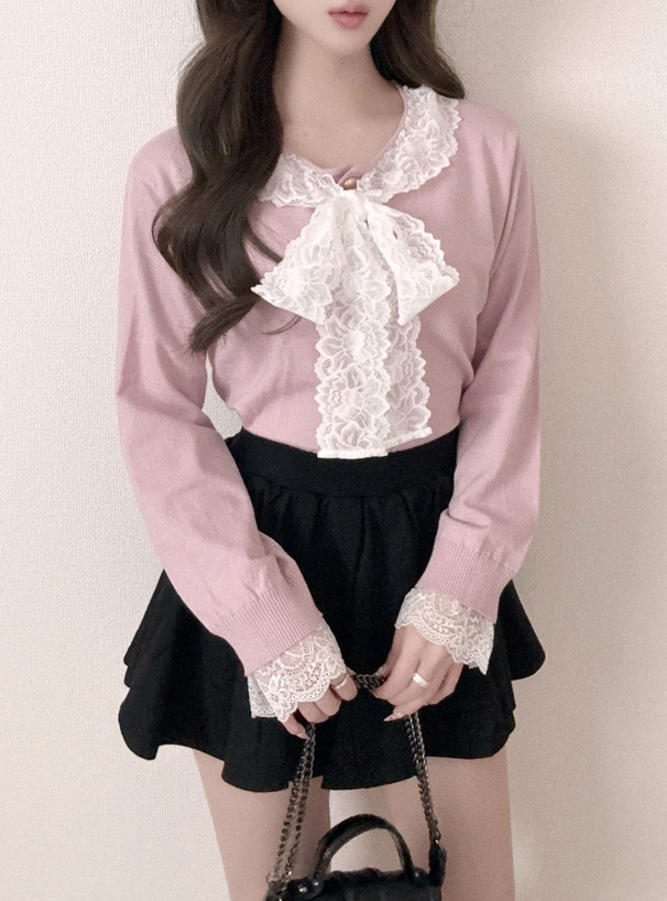 レースリボンニットカーディガン