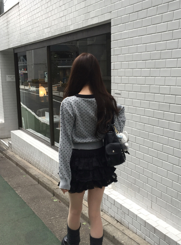 ドット柄配色ニットカーディガン