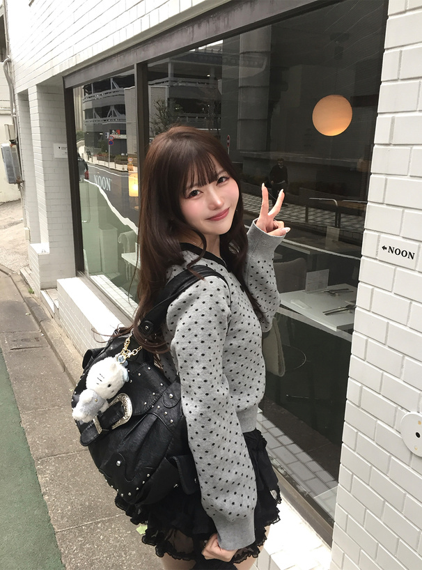 ドット柄配色ニットカーディガン