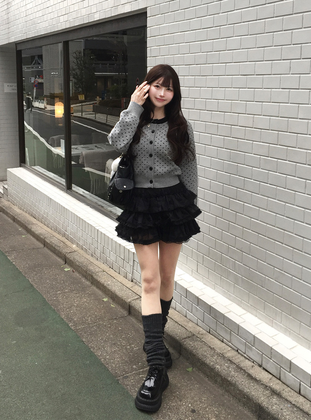 ドット柄配色ニットカーディガン