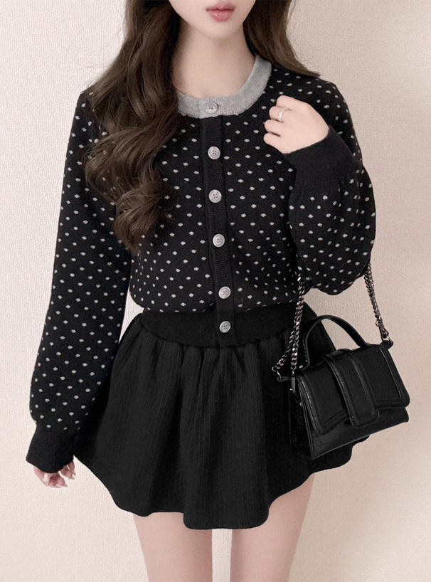 ドット柄配色ニットカーディガン