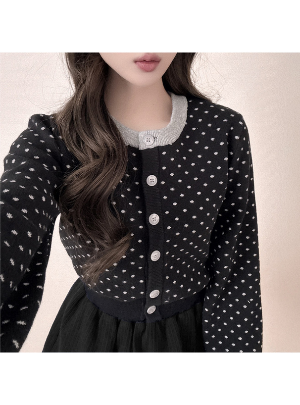 ドット柄配色ニットカーディガン