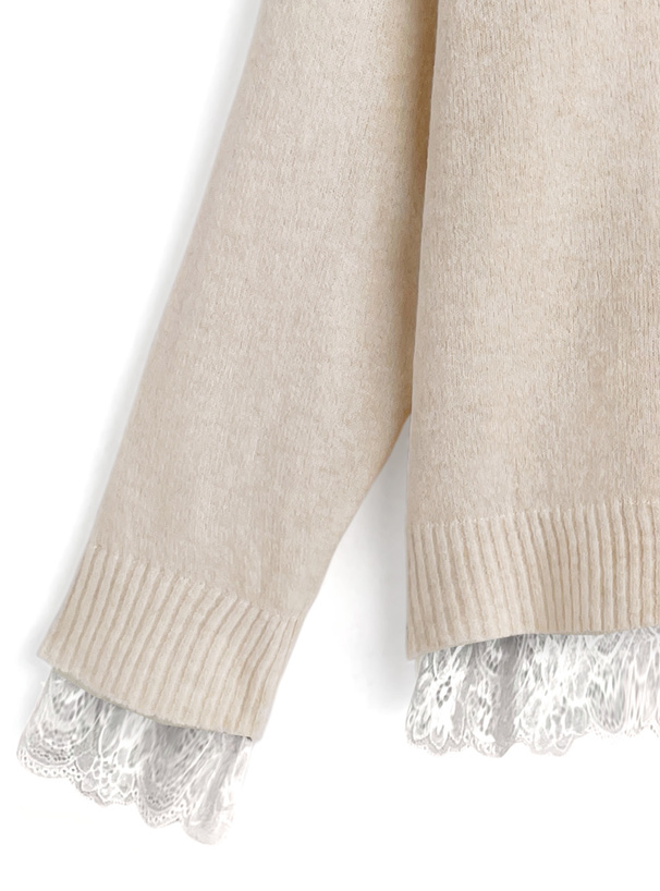 レースリボンVネックニットトップス