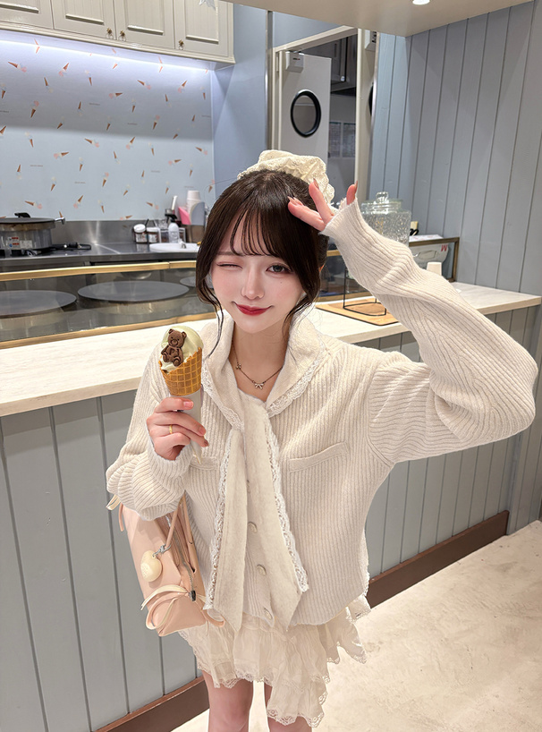 レースリボンニットカーディガン