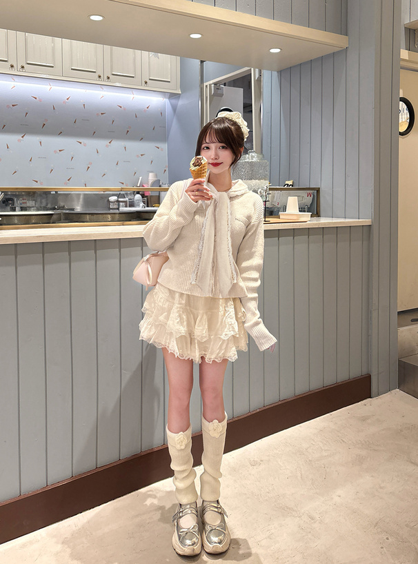 レースリボンニットカーディガン