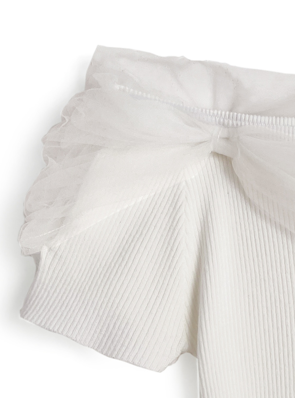 チュールオフショルダーリブトップス