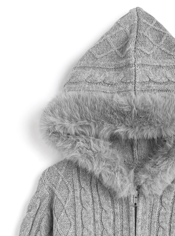 ケーブル編みファーニットパーカー×ミニスカートセットアップ