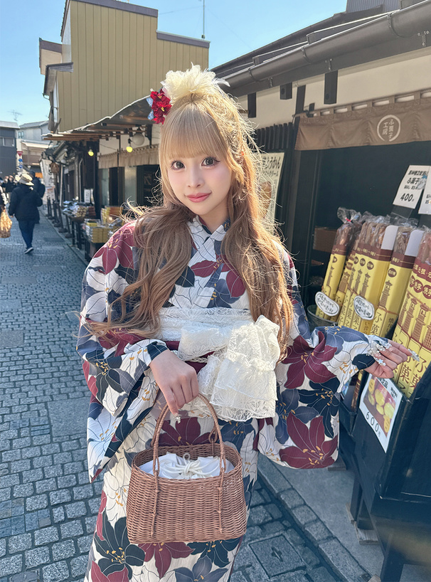 百合柄浴衣セット
